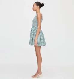 The Cosima Mini Nap Dress in Green Stripe