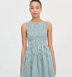 The Cosima Mini Nap Dress in Green Stripe