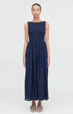 The Cosima Nap Dress in Navy Sheer Plaid