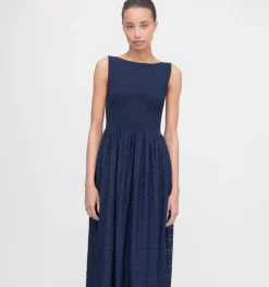 The Cosima Nap Dress in Navy Sheer Plaid
