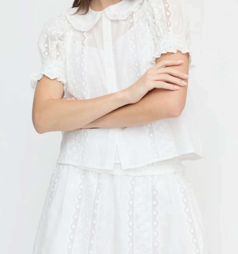 The Delphine Mini Nap Skirt - White Broderie Voile