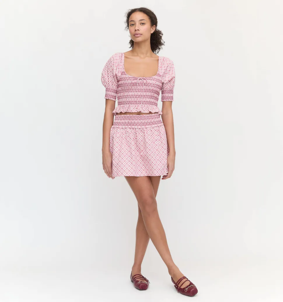 The Delphine Mini Nap Skirt in Rose Circular Lattice