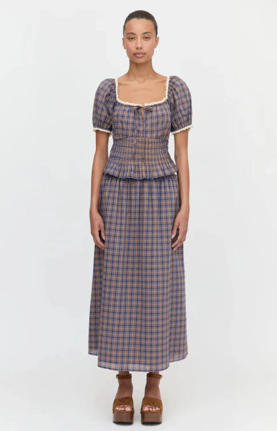 The Delphine Nap Skirt in Brown Spencer Plaid