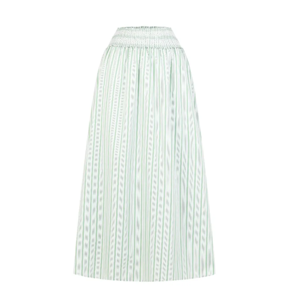 The Delphine Nap Skirt in Apple Green Stripe