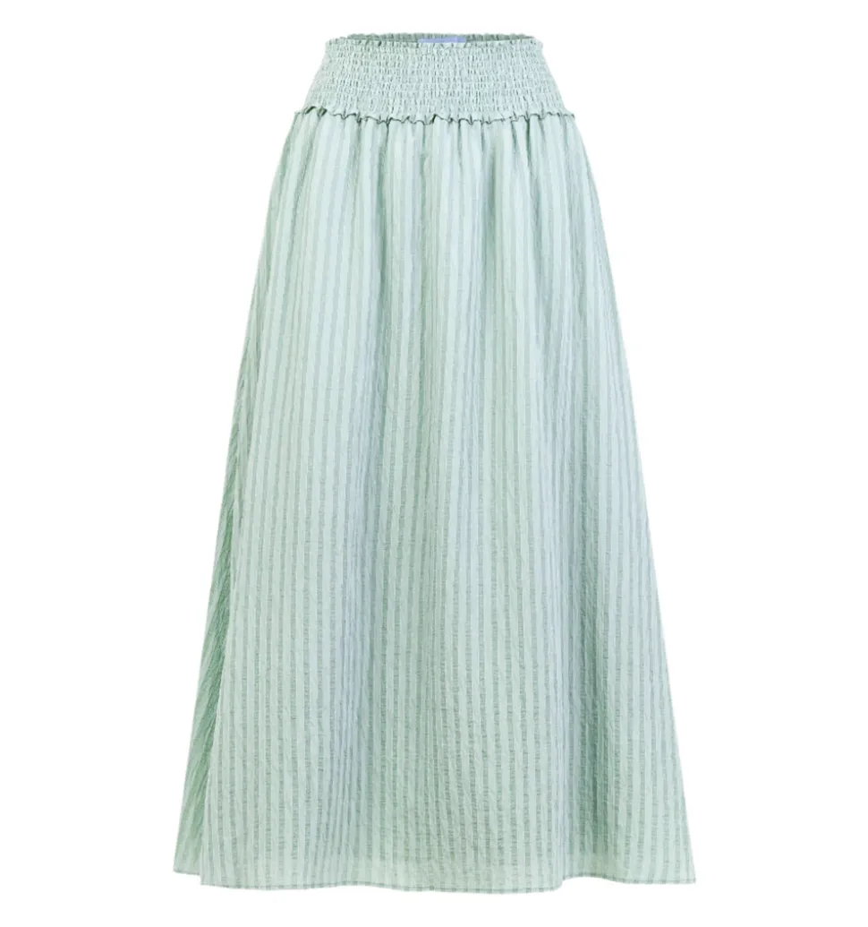 The Delphine Nap Skirt in Soft Green Tonal Seersucker