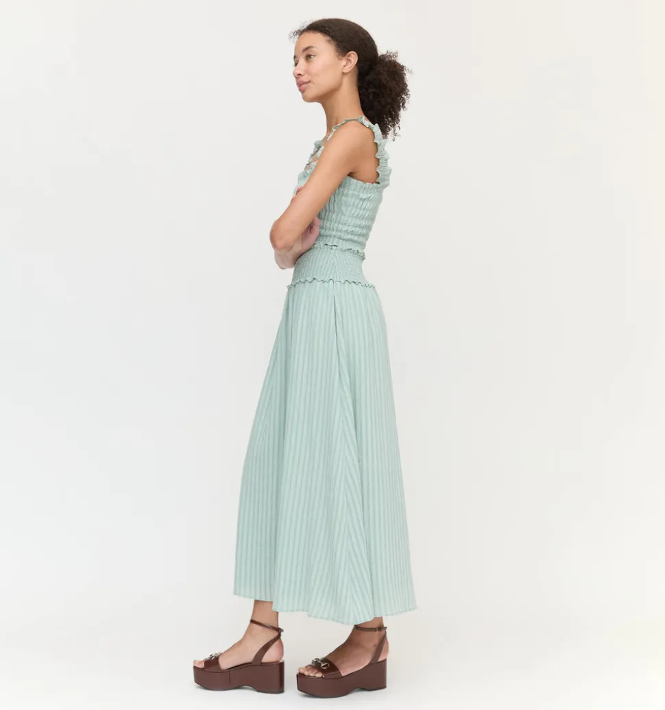 The Delphine Nap Skirt in Soft Green Tonal Seersucker