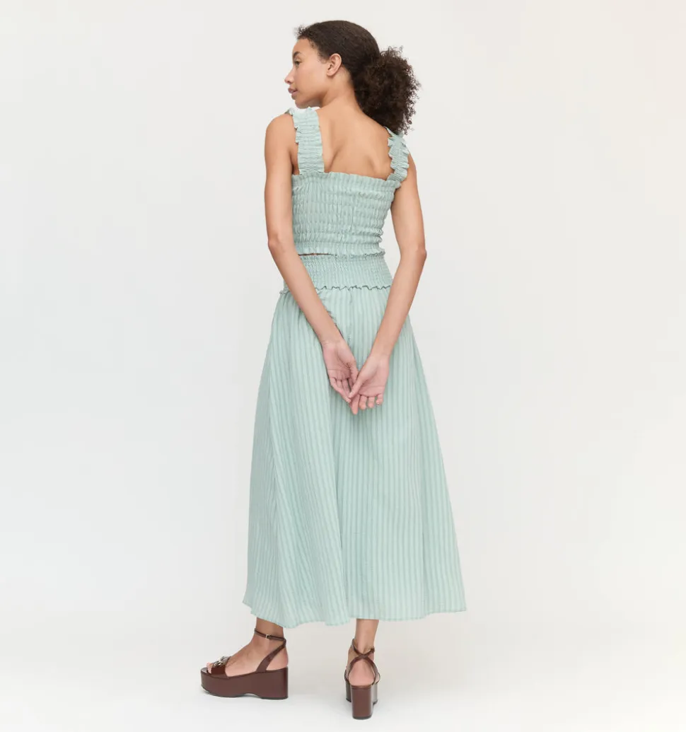 The Delphine Nap Skirt in Soft Green Tonal Seersucker