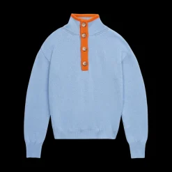 The Diana Sweater in Lisboa Blue and Jaffa Orange