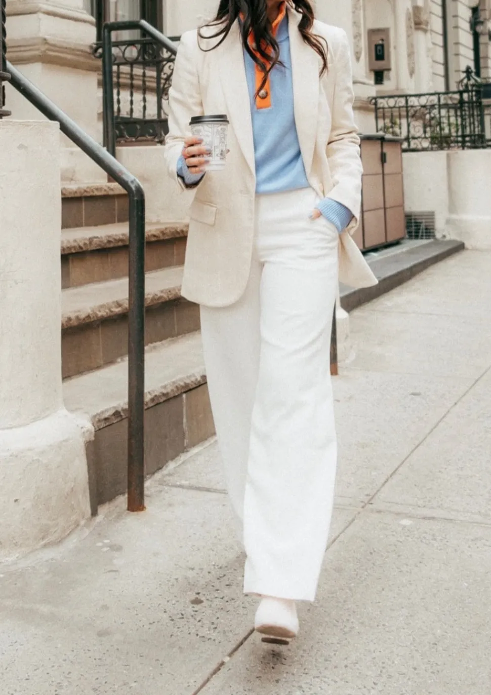 The Diana Sweater in Lisboa Blue and Jaffa Orange