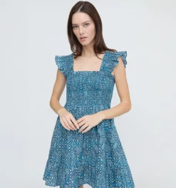 The Elizabeth Nap Dress - Navy Calico Trellis