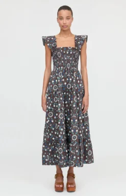 The Ellie Maxi Nap Dress in Chocolate Swedish Floral