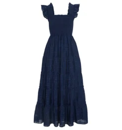 The Ellie Maxi Nap Dress in Navy Sheer Plaid