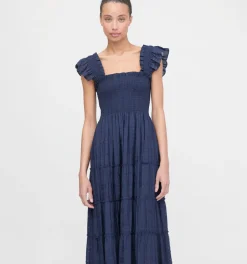 The Ellie Maxi Nap Dress in Navy Sheer Plaid
