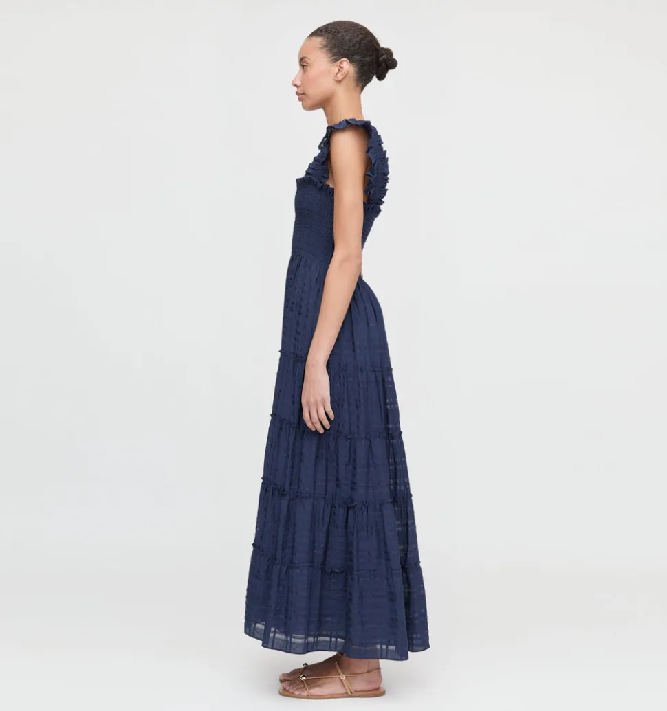 The Ellie Maxi Nap Dress in Navy Sheer Plaid