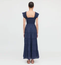 The Ellie Maxi Nap Dress in Navy Sheer Plaid