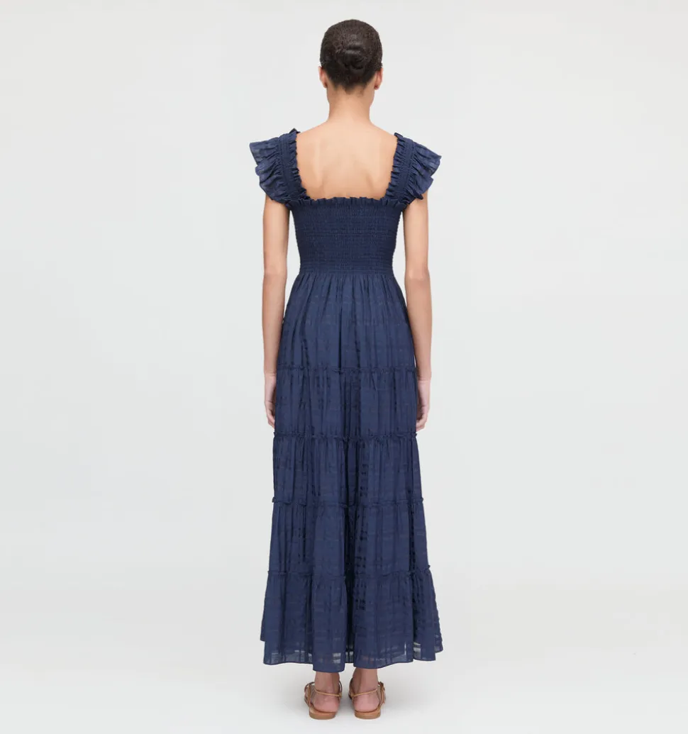 The Ellie Maxi Nap Dress in Navy Sheer Plaid