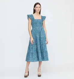 The Ellie Nap Dress - Navy Calico Trellis