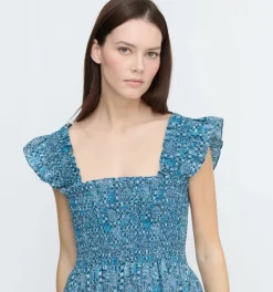 The Ellie Nap Dress - Navy Calico Trellis