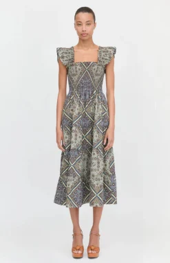 The Ellie Nap Dress in Olive Equestrian Scarf
