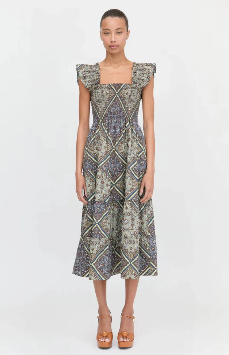 The Ellie Nap Dress in Olive Equestrian Scarf