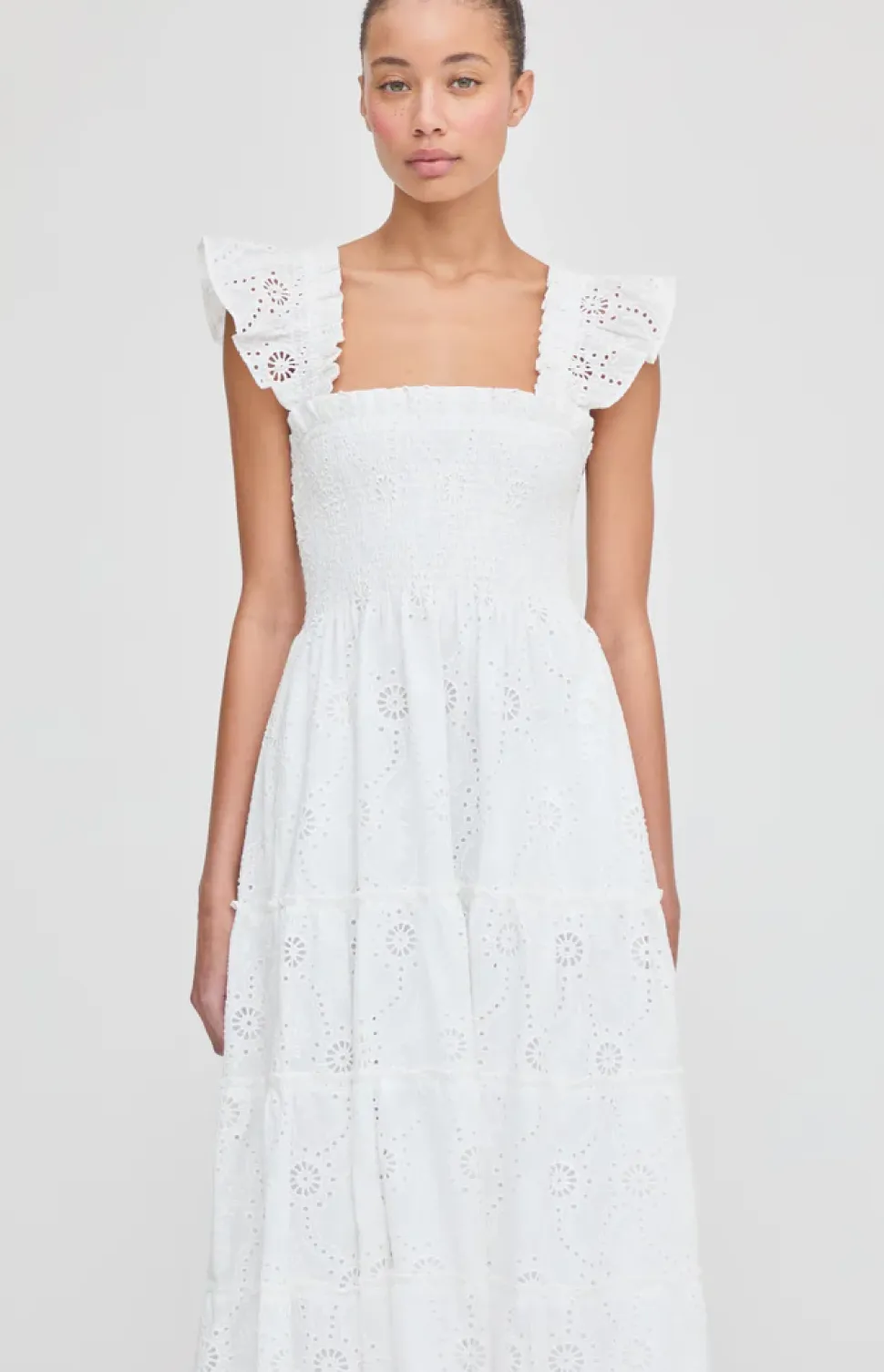 The Ellie Nap Dress in White Trellis Broderie