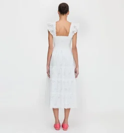 The Ellie Nap Dress in White Trellis Broderie