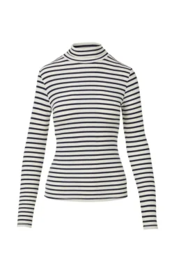 The Everyday Ribbed Turtleneck in Off White and Navy Stripe