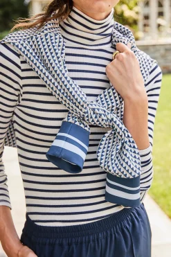 The Everyday Ribbed Turtleneck in Off White and Navy Stripe