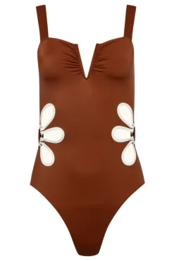 The Flora One Piece in Cognac & Ivory