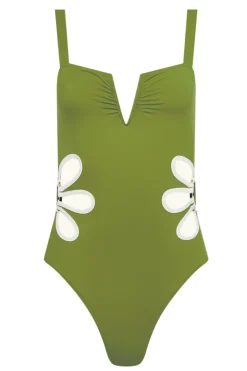 The Flora One Piece in Moss Green & Ivory