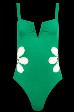 The Flora One-Piece in Kelly Green & Ivory