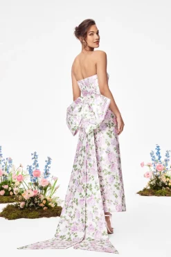 The Gabrielle Gown with Detachable Bow in Pink & Green