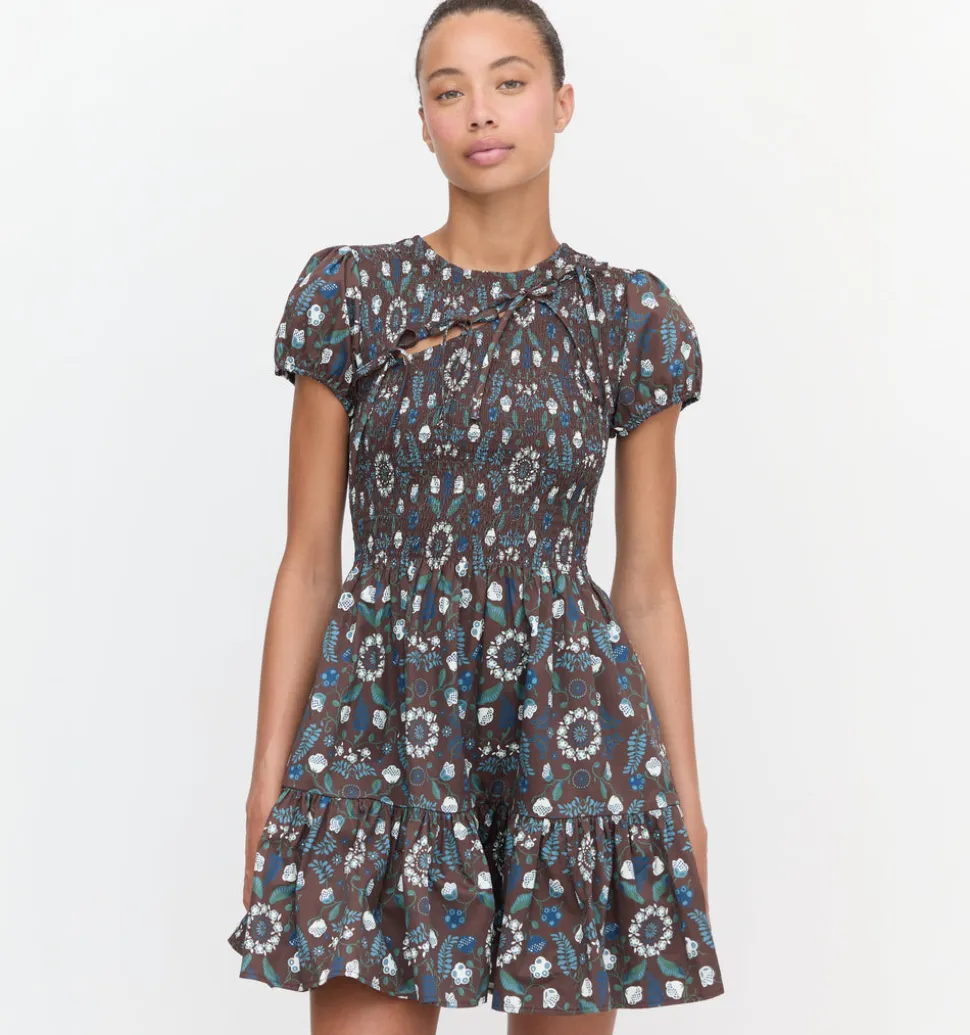 The Gia Mini Nap Dress in Chocolate Swedish Floral
