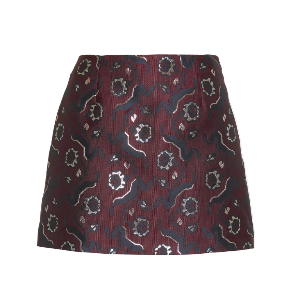 The Hallie Skirt in Burgundy Baroque Jacquard