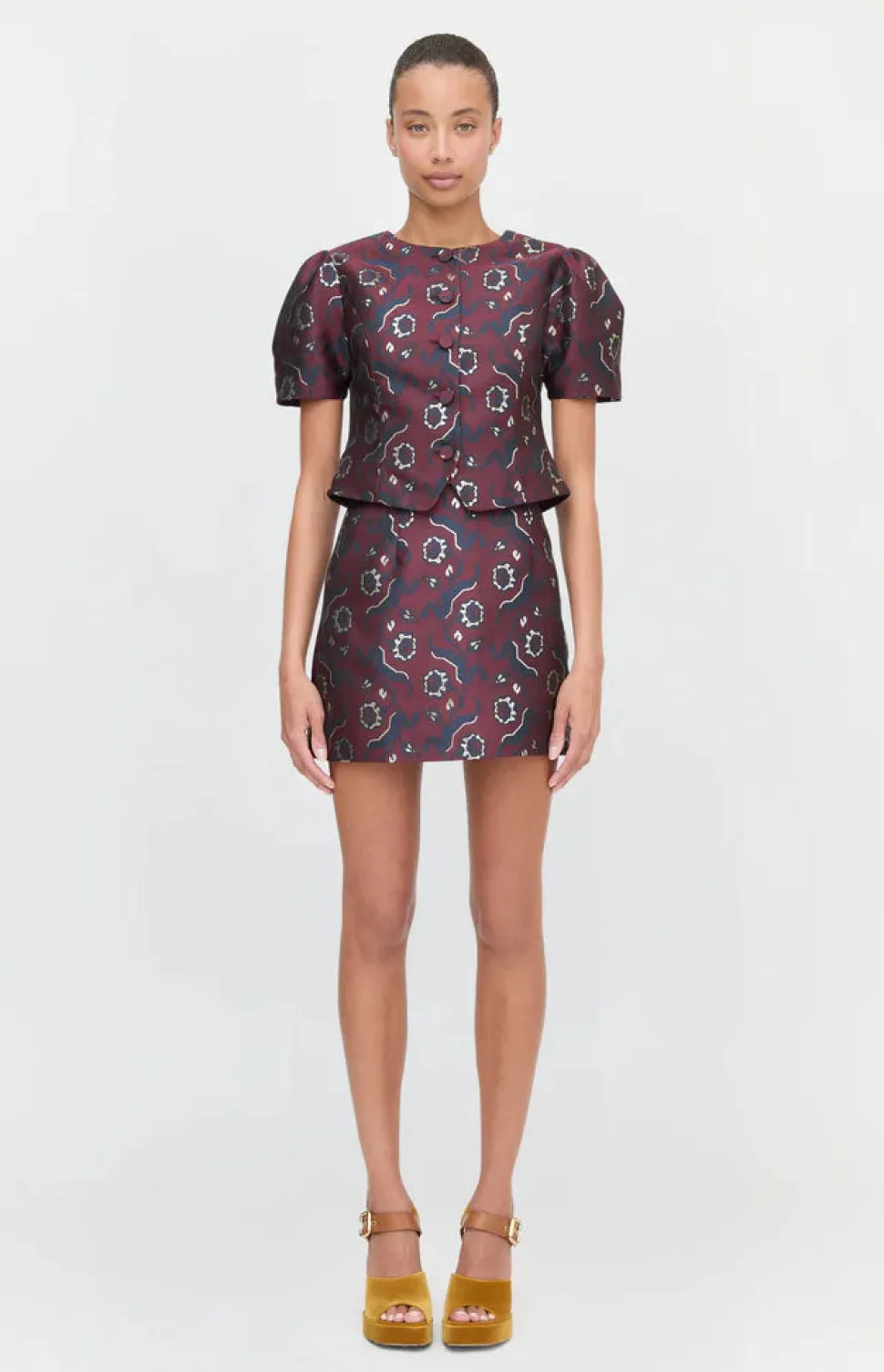 The Hallie Skirt in Burgundy Baroque Jacquard