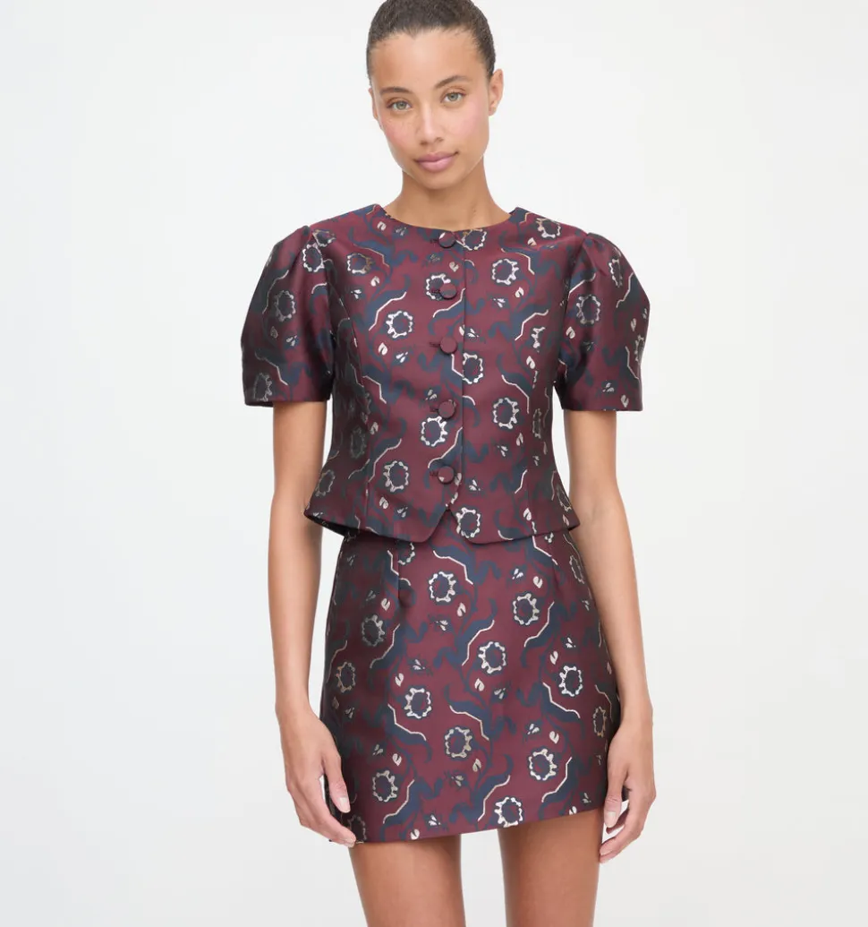 The Hallie Skirt in Burgundy Baroque Jacquard