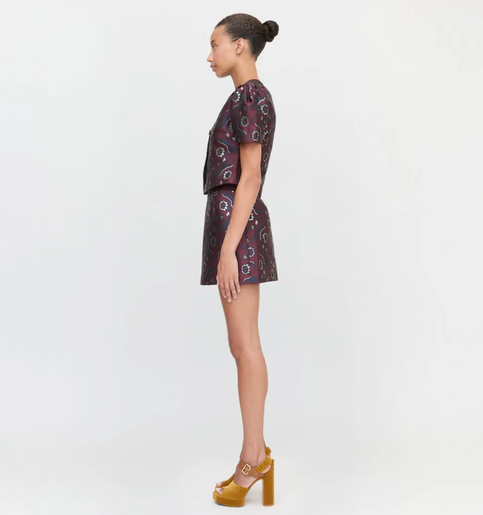 The Hallie Skirt in Burgundy Baroque Jacquard