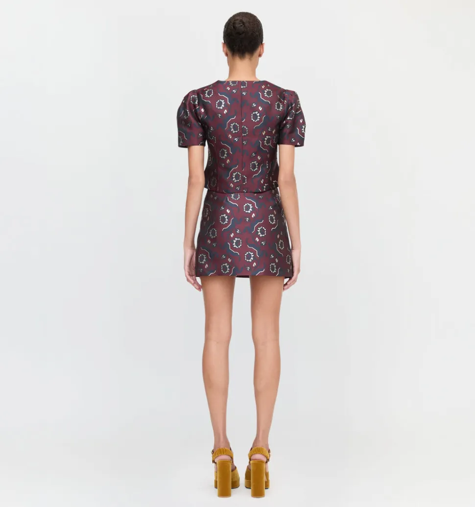 The Hallie Skirt in Burgundy Baroque Jacquard