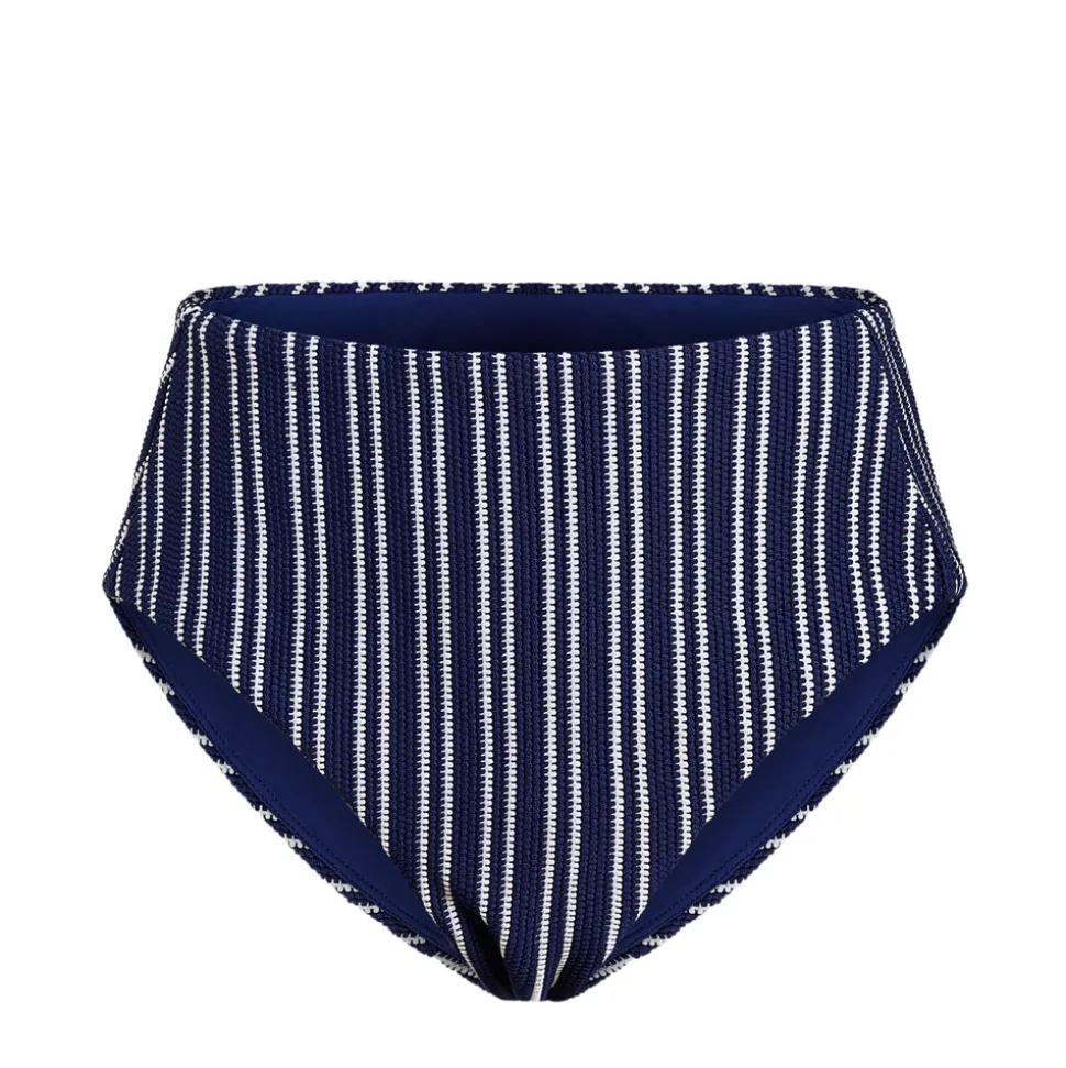 The High Rise Bikini Bottom Textured Stripe in Nautical