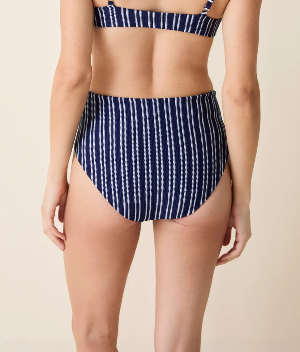The High Rise Bikini Bottom Textured Stripe in Nautical