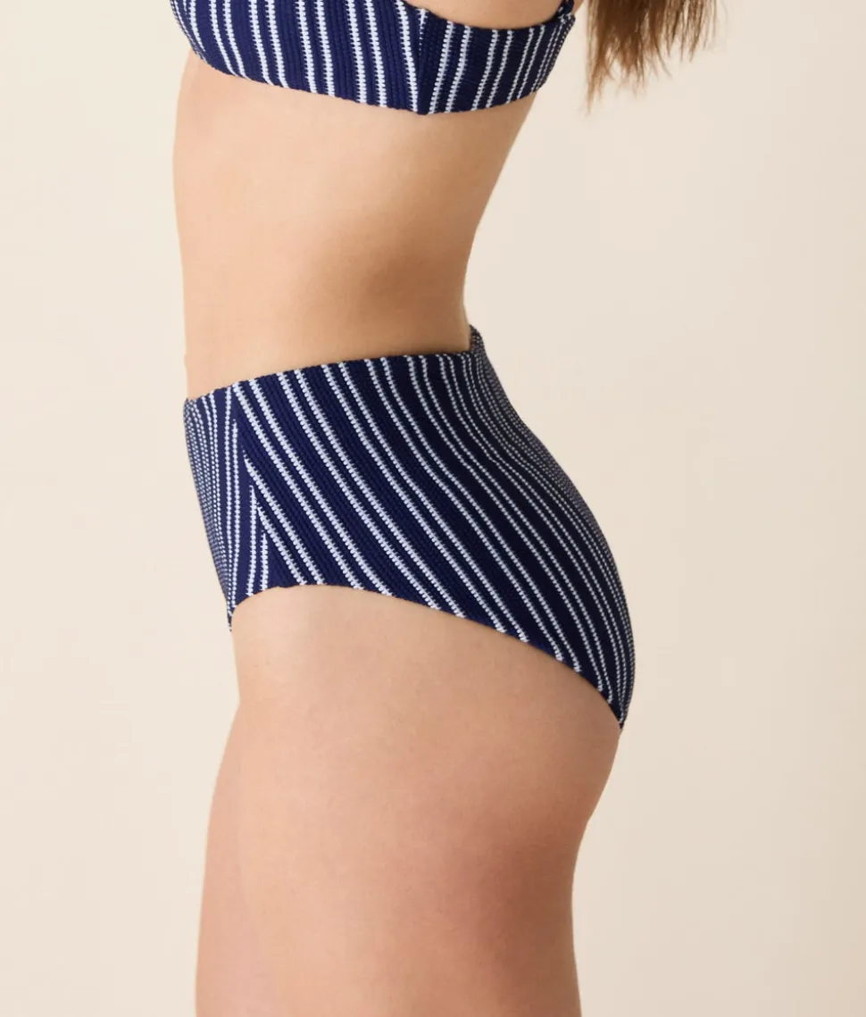 The High Rise Bikini Bottom Textured Stripe in Nautical