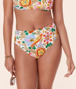 The High Waist Cheeky Bikini Bottom in Bird Floral