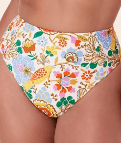 The High Waist Cheeky Bikini Bottom in Bird Floral