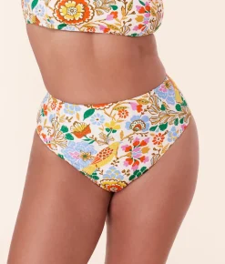 The High Waist Cheeky Bikini Bottom in Bird Floral