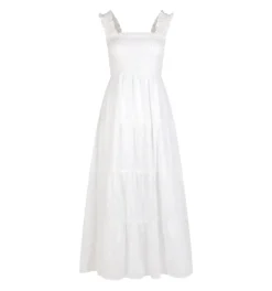 The Kimmy Nap Dress in White Linear Swiss Dot
