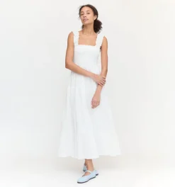 The Kimmy Nap Dress in White Linear Swiss Dot