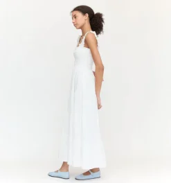The Kimmy Nap Dress in White Linear Swiss Dot