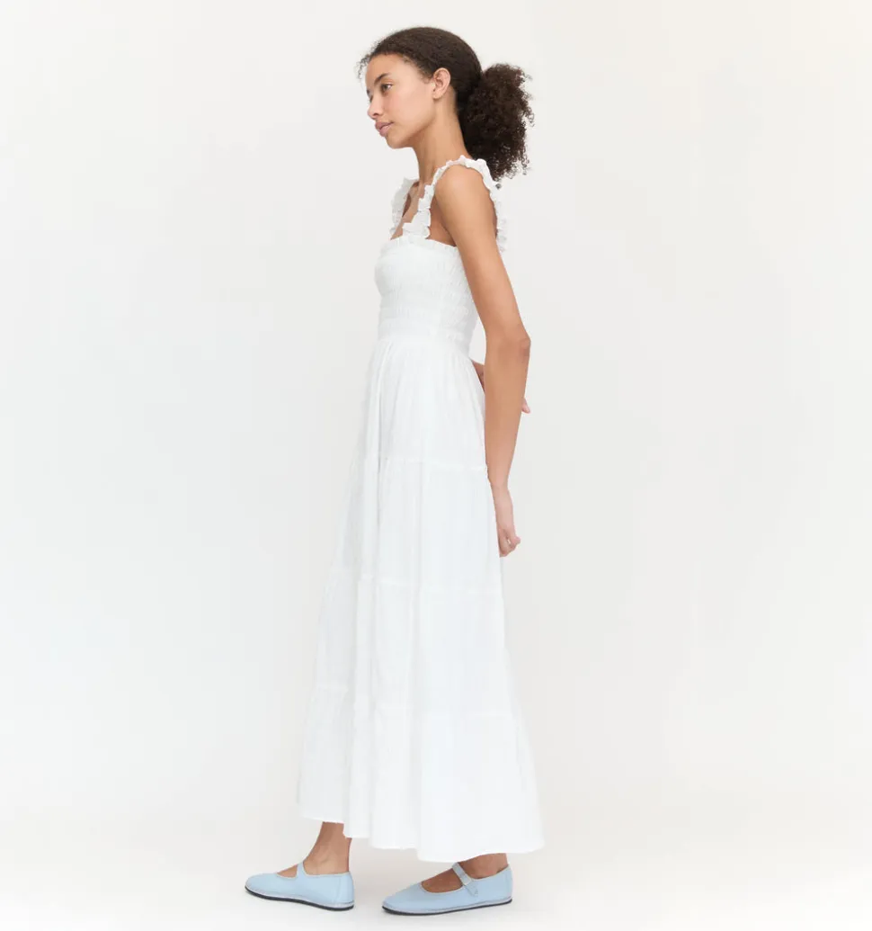 The Kimmy Nap Dress in White Linear Swiss Dot
