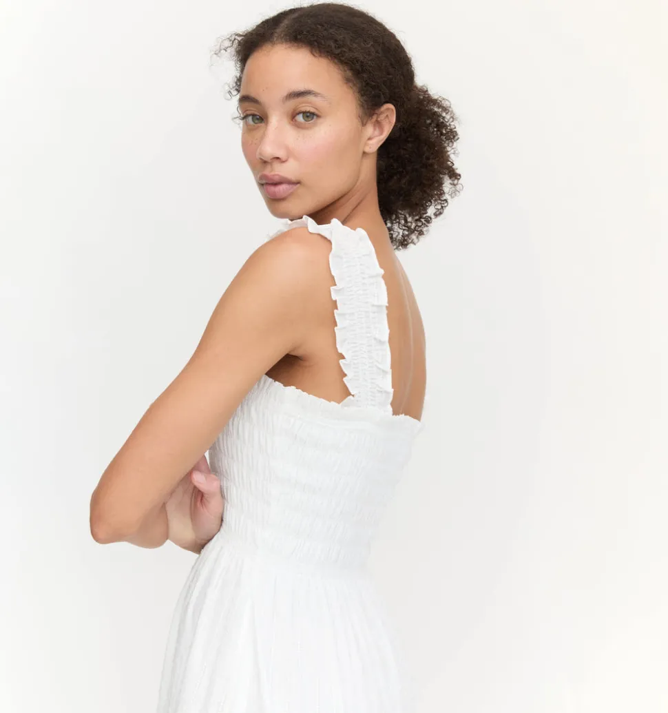 The Kimmy Nap Dress in White Linear Swiss Dot