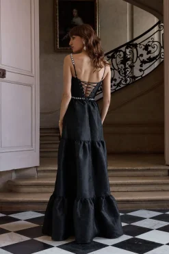 The Lucetta Dress in Black Windsor Brocade